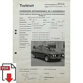 1972 BMW 3.0 S FIA homologation form PDF download